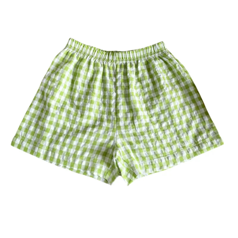 Stylish Korean 2025 New Toddler Plaid Baby Girls' Summer Shorts Breathable Comfortable Cool Boys Summer Beach Shorts