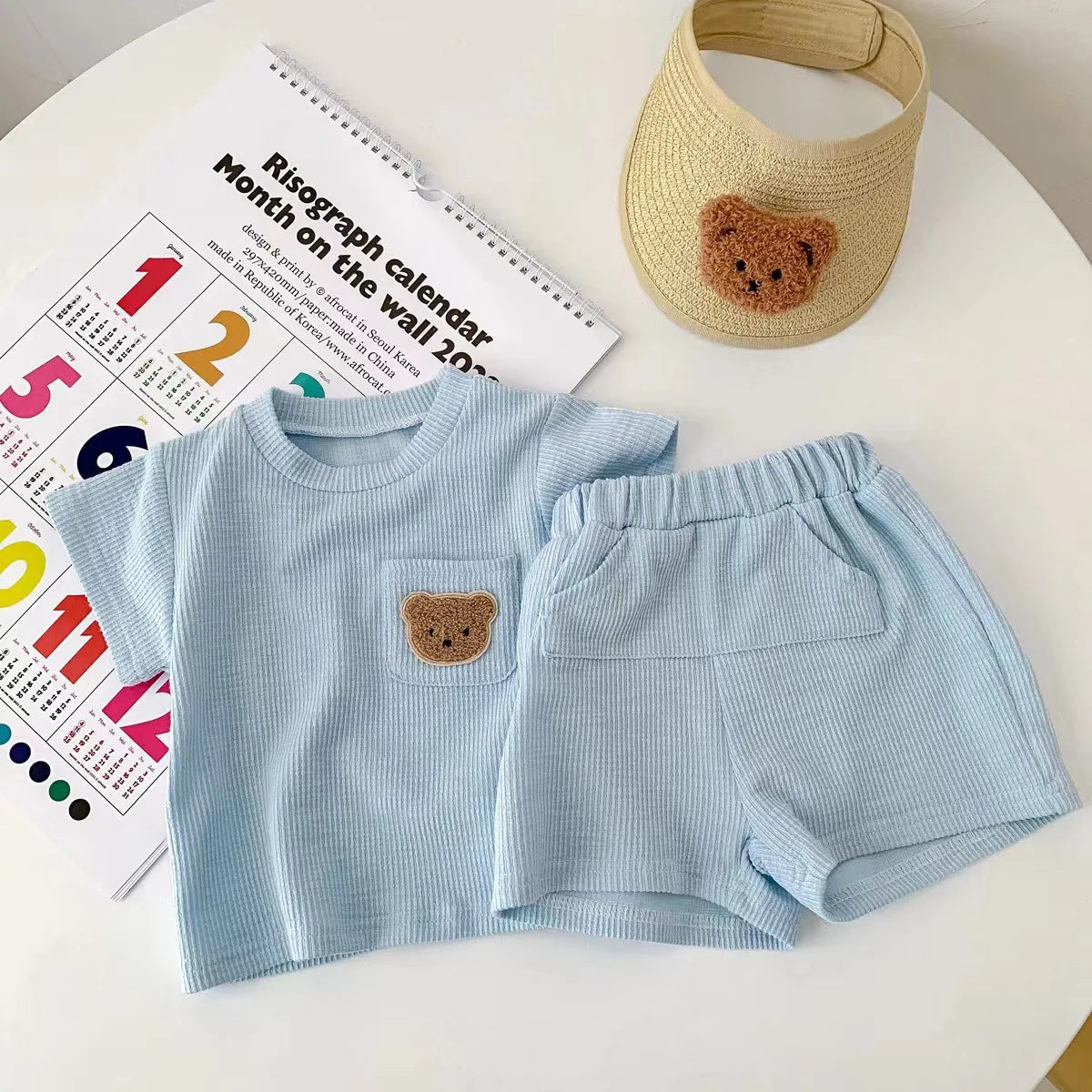 Kids Solid Color T-Shirt & Shorts 2-Piece Set – Cute Bear Casual Summer Outfit