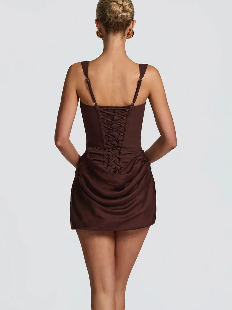 Women's Ruched Spaghetti Strap Bodycon Bandage Mini Dress – French Style Party Gown