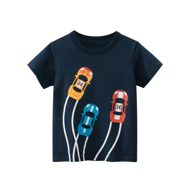 Boys Graffiti Print Short Sleeve T-Shirt – Car, Dinosaur & Shark Cotton Tee
