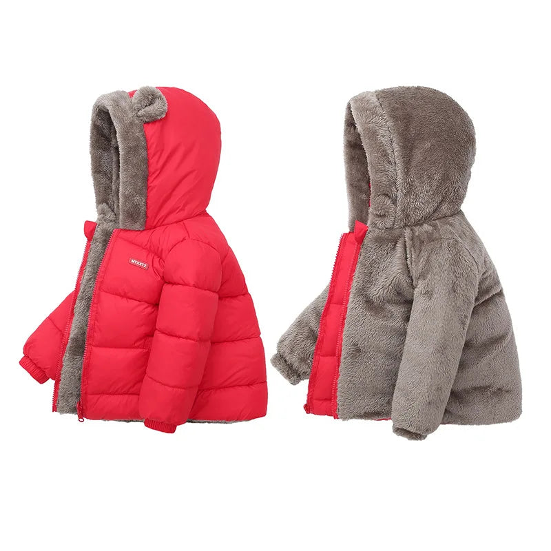 Kids Padded Fleece Thick Hooded Snowsuit Jacket – Warm Cashmere Winter Coat