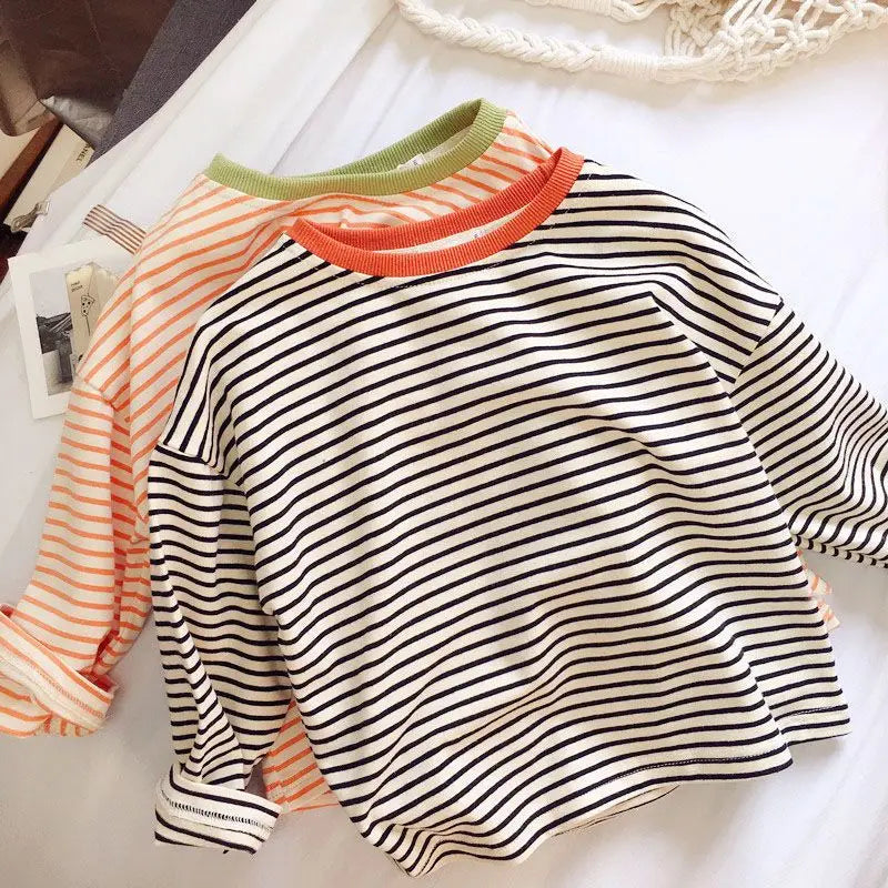 Kids Striped Long Sleeve Base Top – Pure Cotton Casual Versatile Shirt