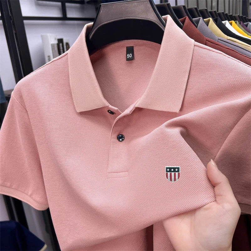 Men's Luxury Cotton Polo Shirt – Short Sleeve Print Business Casual Top