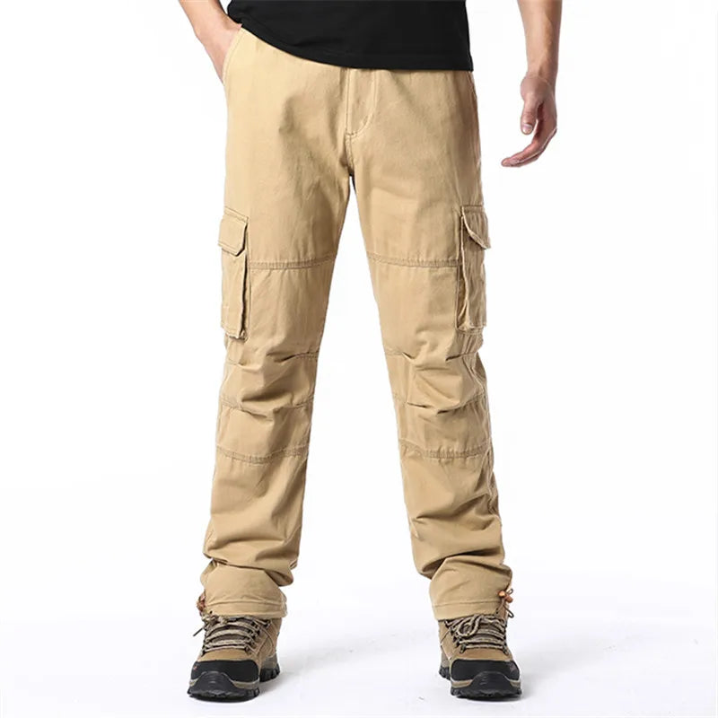 Men's Large Pocket Loose Tactical Jogger Pants – Cotton Elastic Waist Cargo Trousers