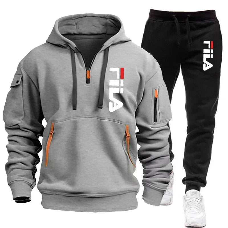 Men's Hooded Pullover & Sports Pants Outdoor Set – Multi-Pocket 2-Piece Tracksuit