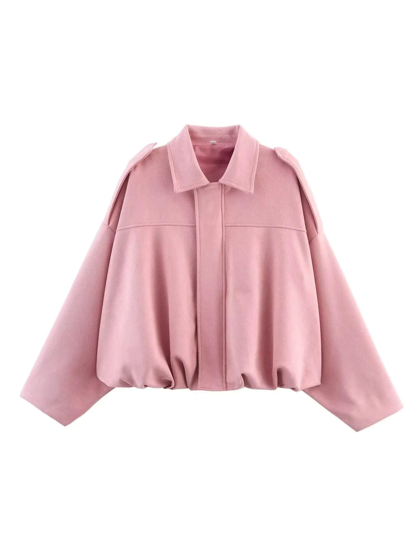 Women's Green Suede Oversize Bomber Jacket – Long Sleeve Zipper Casual Street Coat