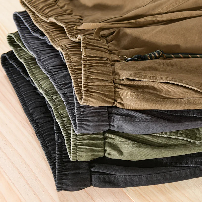 Autumn New Men's Cotton Simple Cargo Pants Casual Solid Color Elastic Waist Soft Street Joggers Men Trousers F7622