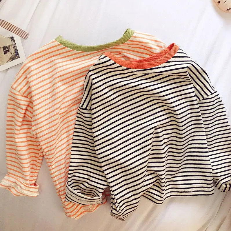 Kids Striped Long Sleeve Base Top – Pure Cotton Casual Versatile Shirt