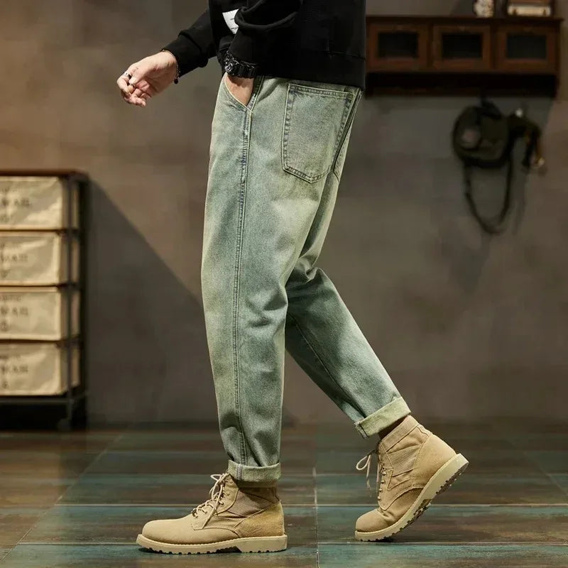 Men's Loose Harem Straight Cargo Denim Jeans – Retro Harajuku Fashion Trousers