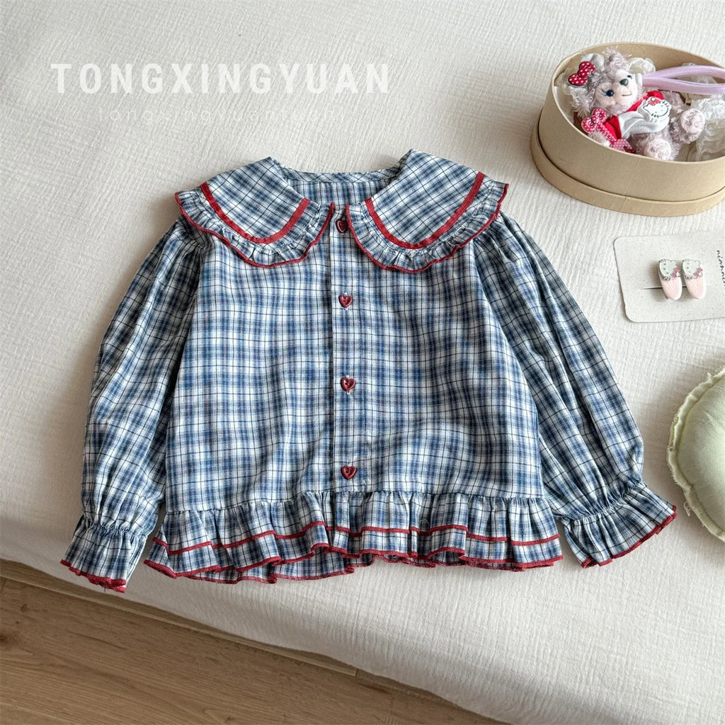 Girls Plaid Long Sleeve Shirt – Casual Autumn Top for Kids