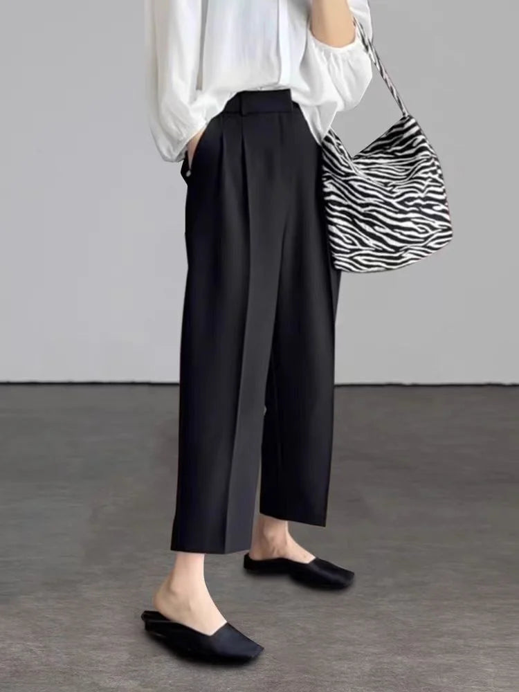 Women's High Waist Harem Pants with Pockets – Elegant Office Ankle Length Trousers