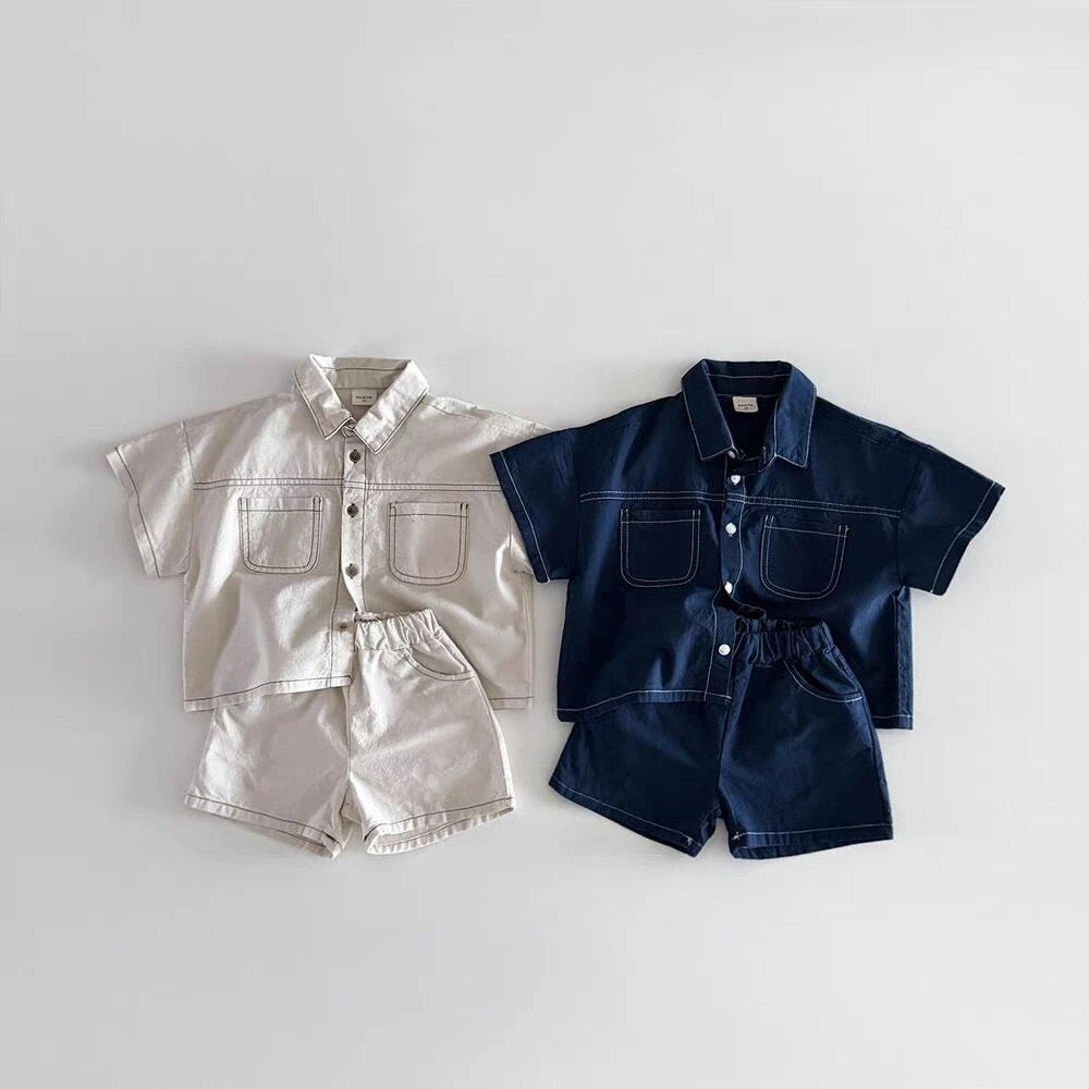 Kids Korean Denim Stitching Outfit Set – Trendy 2-Piece Summer Clothes