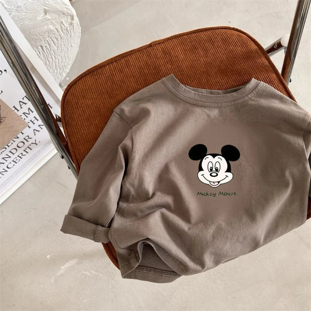 Disney Long Sleeve TShirt Printing Crewneck Base Shirt Pure Cotton Clothing 2026 Spring New Tees Simple Versatile Tops Boys Girl