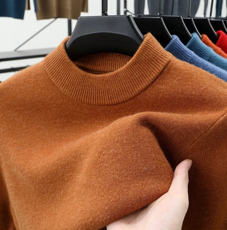Mens Crew Neck Wool Pullover for Men Clothes Black Sweater Winter Warm Sweater Middle Aged Spring Casual Tops to Father Gift