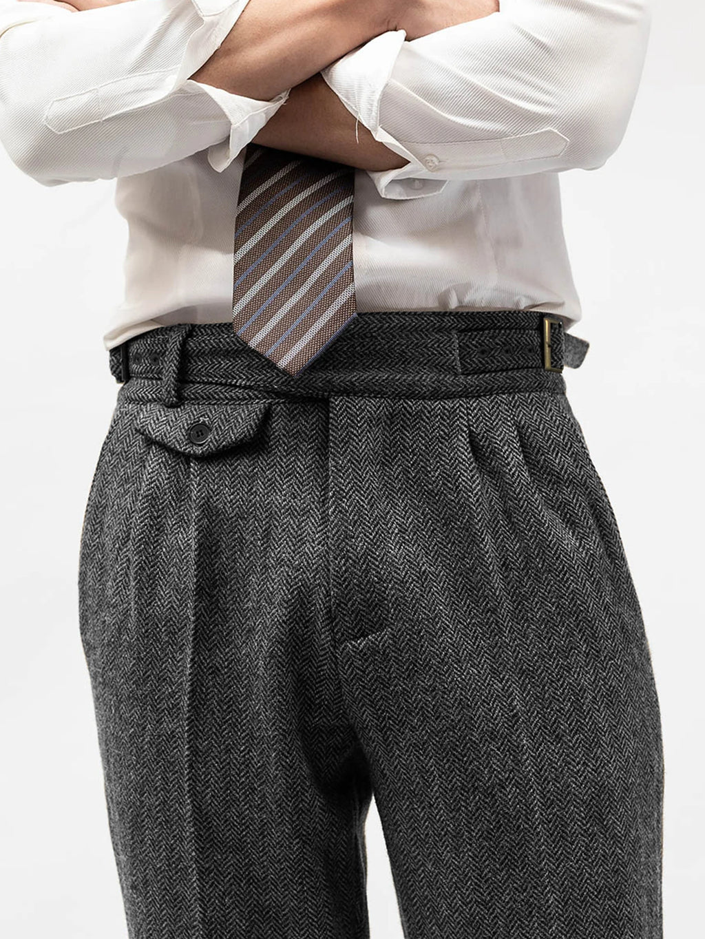 Men's Elegant Tailored Pants High Waist Trousers Autumn Winter New Style Italian Neapolitan Light Business Casual Folded Design