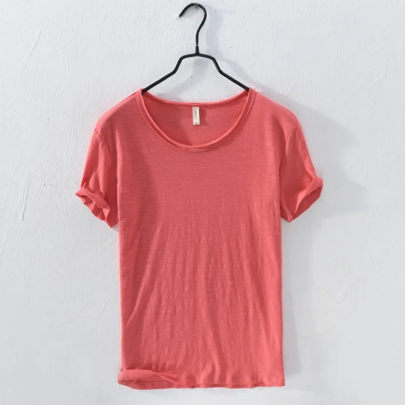Men's Retro Raw Edge Slim Fit T-Shirt – 100% Cotton Lightweight Casual Top