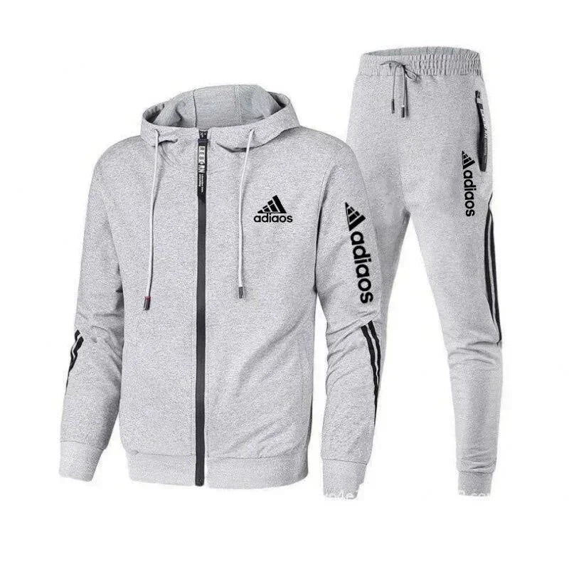 2025 Men's Casual sportswear set, hooded sweatshirt + pants, two zipper jackets, outdoor running, Harajuku style, high quality