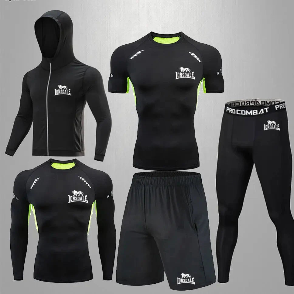 Men Clothing Sportswear Gym Fitness Compression Suits Running Set Sport Outdoor Jogging Quick Dry Tight 5-Piece Set Rashguard