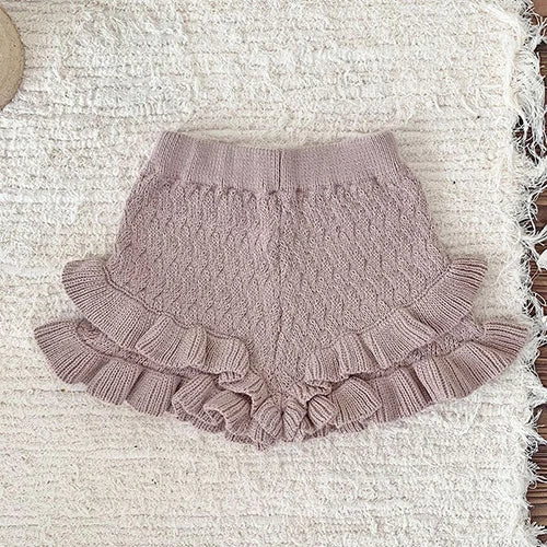 2024 New Autumn 0-4Yrs Baby Girls Knitted Shorts Toddler Baby Girls Solid Color Hollow Out Knitting Shorts Children Shorts