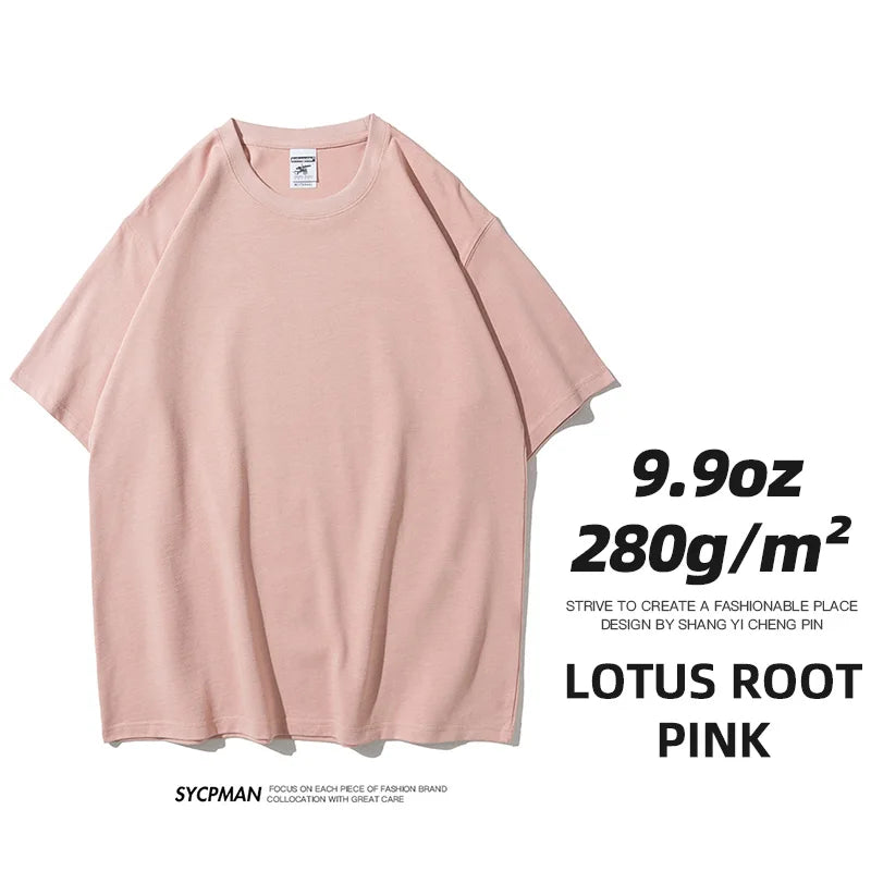 Sypcman Men's Oversized T-Shirt 9.9oz 280 Grams Heavy High Quality Short Sleeve Cotton Tee Solid Color Unisex Streetwear
