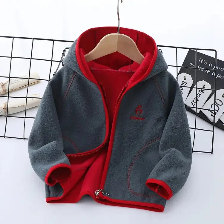 Kids Hooded Double Fleece Zip Jacket – Windproof Warm Coat Ages 2–14