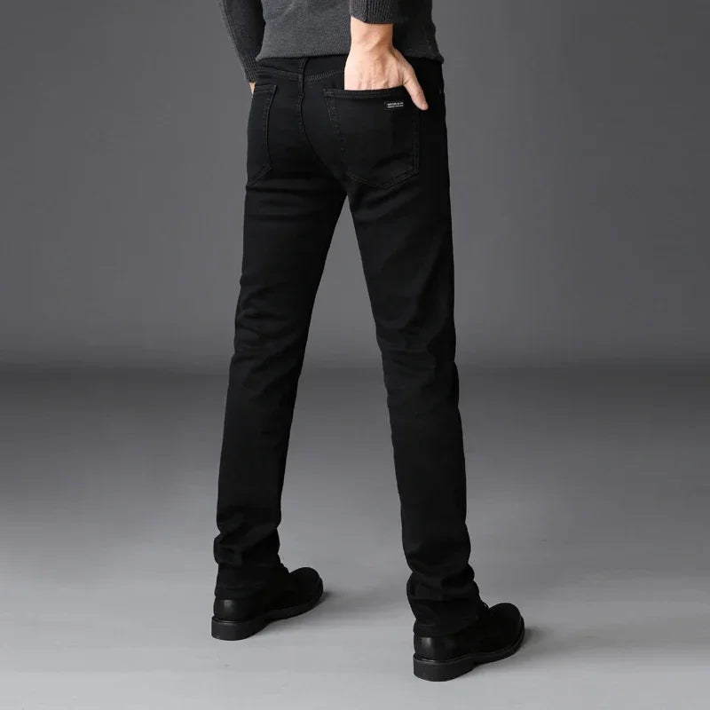 Men's Classic Stretch Black Biker Denim Jeans – Soft Fashion Brand Trousers