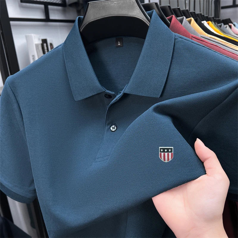 Men's Luxury Cotton Polo Shirt – Short Sleeve Print Business Casual Top