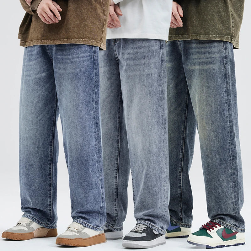 Men's Y2K Vintage Baggy Wide Leg Jeans – Korean Oversize Straight Denim Trousers