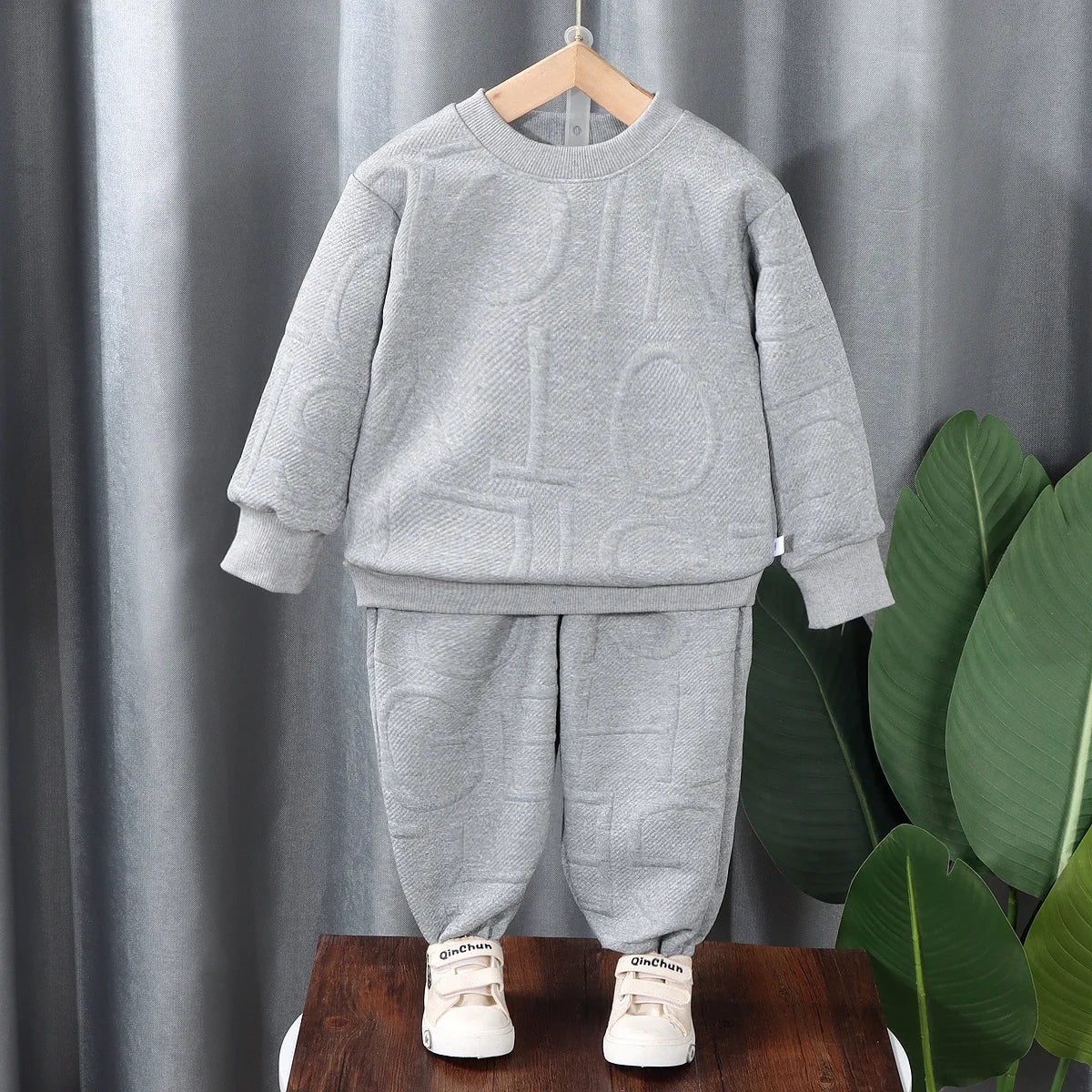 Kids Round Neck Long Sleeve Sweater & Pants Set – Trendy 2-Piece Spring Outfit