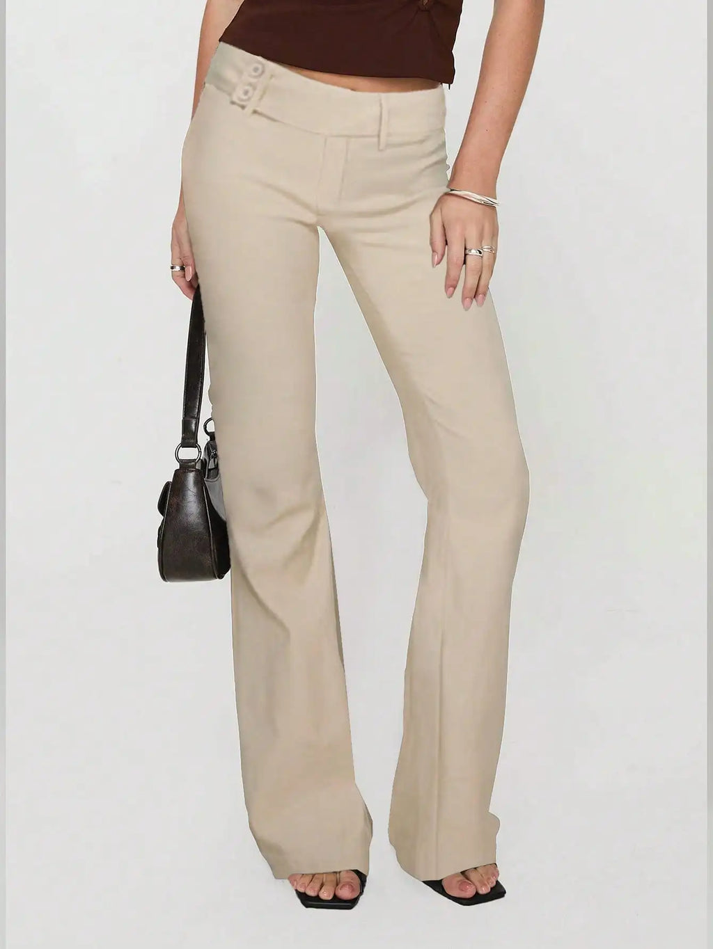Women's Low Drop Waist Color Block Striped Office Pants – Elastic Waist Casual Trousers