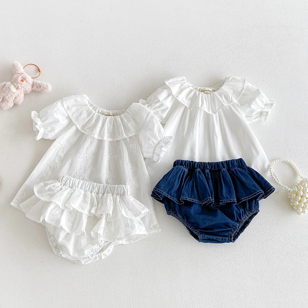 Baby Girl Ruffle Collar Short Sleeve Blouse – Breathable Cotton Summer Top