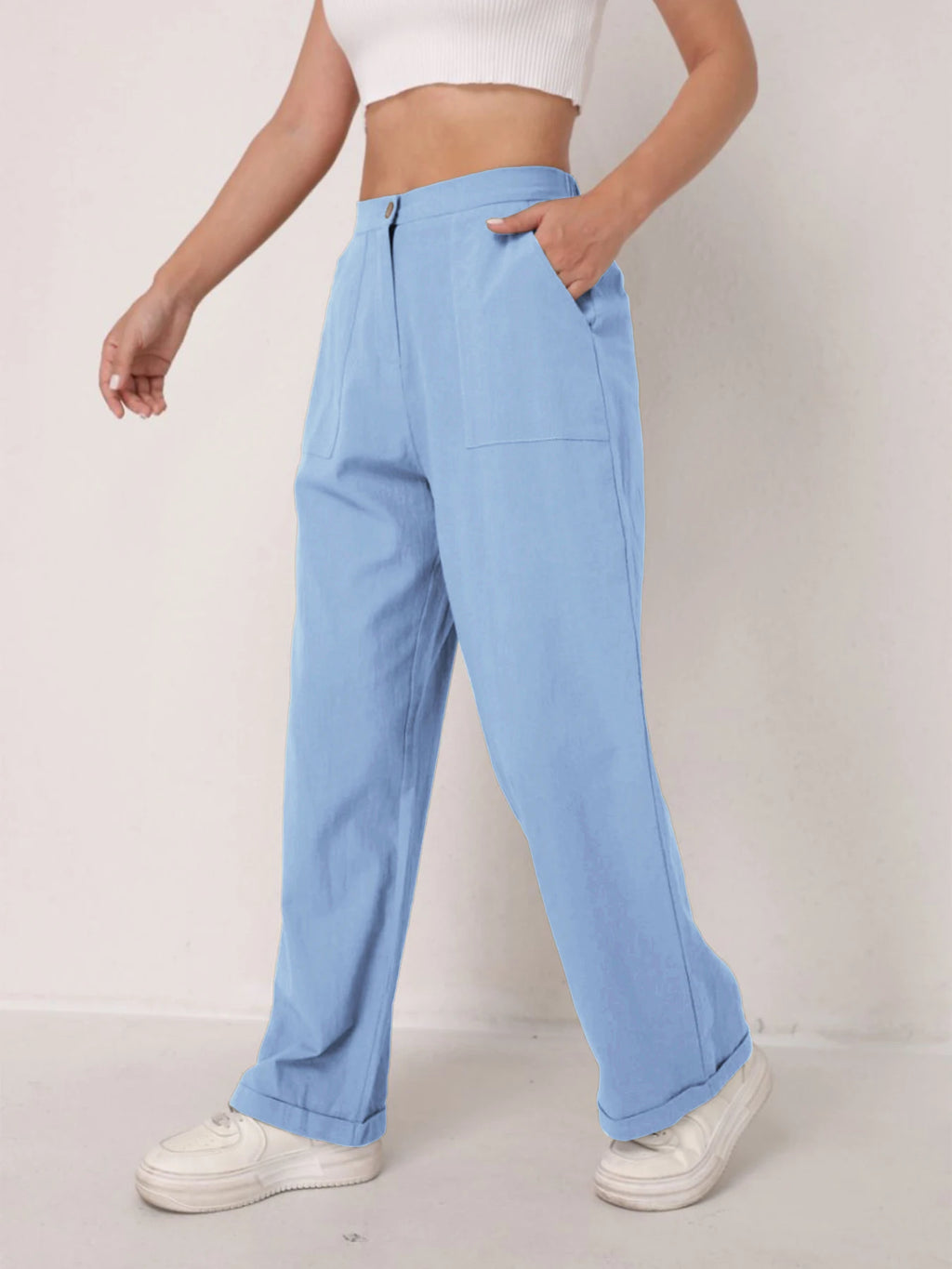 Women's Elegant Linen Wide Leg Slimming Pants – High Waist Drapey Casual Summer Trousers