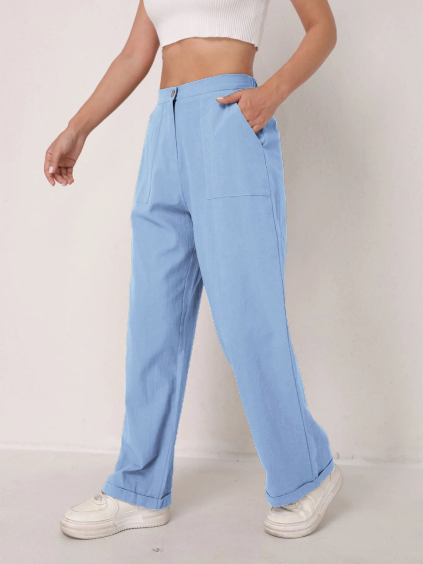 Women's Elegant Linen Wide Leg Slimming Pants – High Waist Drapey Casual Summer Trousers