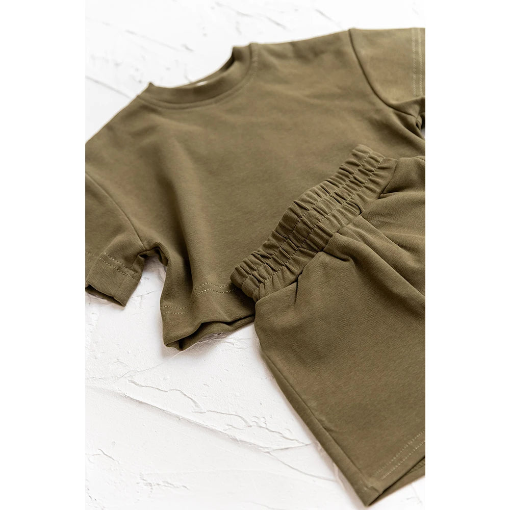 Kids Solid Color T-Shirt & Shorts Summer Set – Soft Casual 2-Piece Outfit