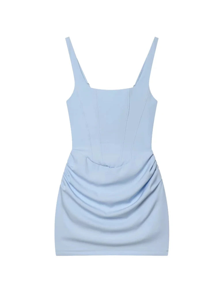 Women's Ruched Spaghetti Strap Bodycon Bandage Mini Dress – French Style Party Gown