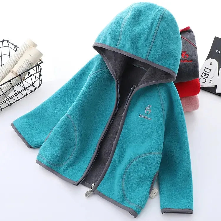 Kids Hooded Double Fleece Zip Jacket – Windproof Warm Coat Ages 2–14