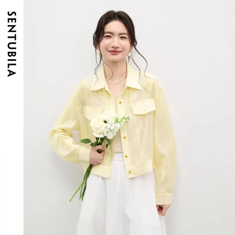 SENTUBILA Lyocell Shirt Women Sun Protection See-Through Tops 2026 Spring Summer Short Shirt Jacket Woman Shackets Q61WF6012
