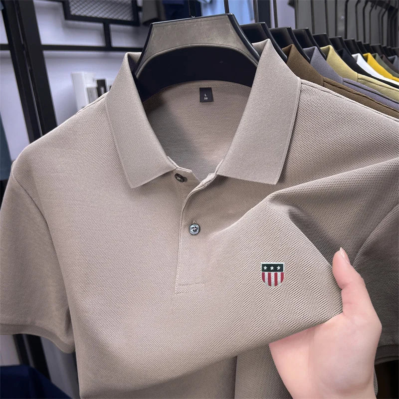 Men's Luxury Cotton Polo Shirt – Short Sleeve Print Business Casual Top
