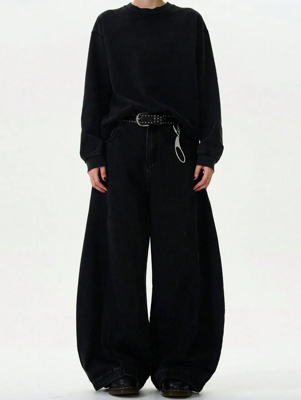 Men's American Baggy Wide Leg Curved Denim Jeans – Loose Solid Color Trendy Trousers