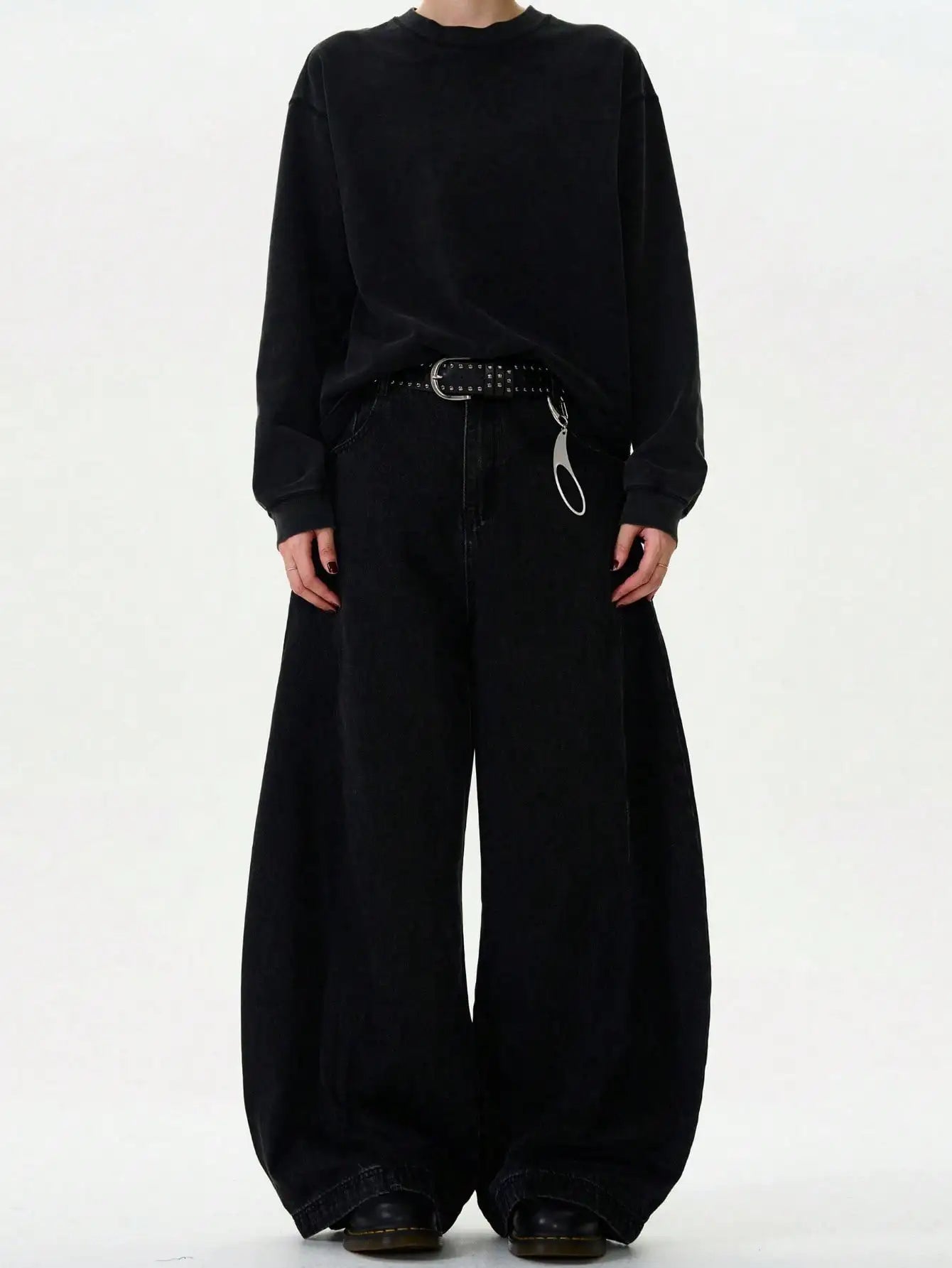 Men's American Baggy Wide Leg Curved Denim Jeans – Loose Solid Color Trendy Trousers