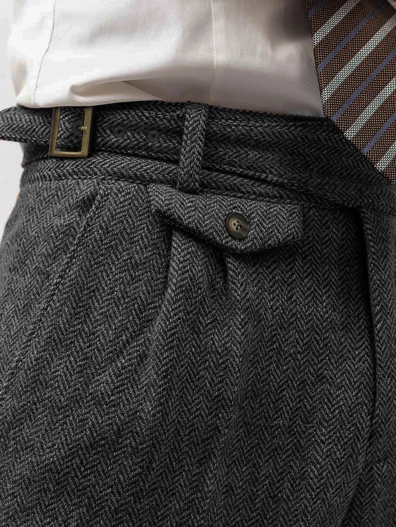 Men's Elegant Tailored Pants High Waist Trousers Autumn Winter New Style Italian Neapolitan Light Business Casual Folded Design