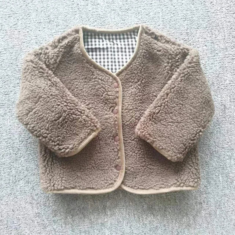 Kids Reversible Plaid Plush Jacket – Two-Sided Warm Winter Coat