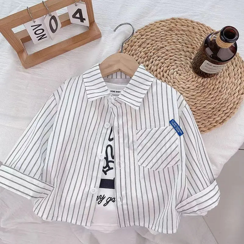 Baby Boys Striped Long Sleeve Shirt – Casual Cotton Kids Top