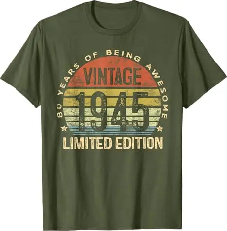 Vintage 1945 Limited Edition 80-Year-Old Gift 80th Birthday Awesome T-Shirt Grandpa Grandma B-day Present Fashion Saying Tee Top