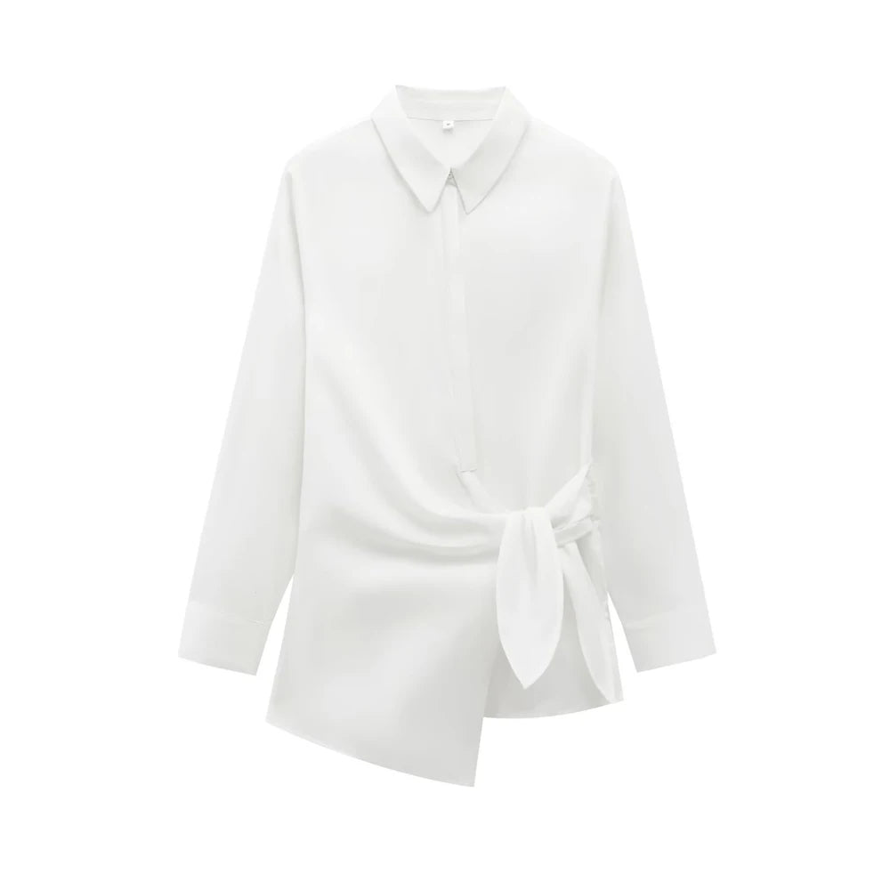 Women's Chic Long Sleeve Button-Up Blouse Fashion Bow Tied Shirt Stylish Female Top