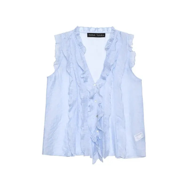 Women's Drapey V-Neck Overlap Decoration Top – Elegant Commute Summer Blouse