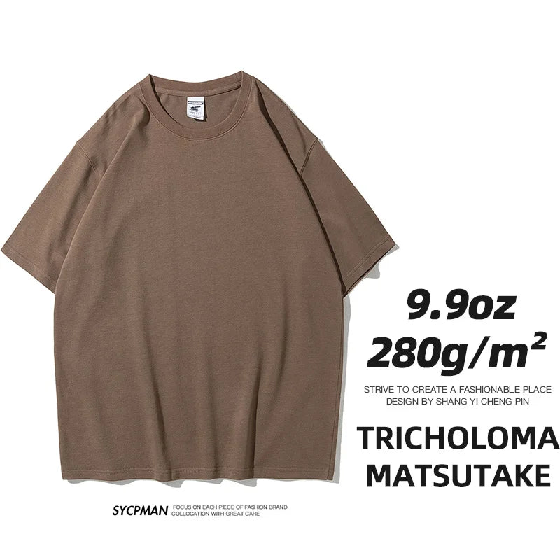 Sypcman Men's Oversized T-Shirt 9.9oz 280 Grams Heavy High Quality Short Sleeve Cotton Tee Solid Color Unisex Streetwear