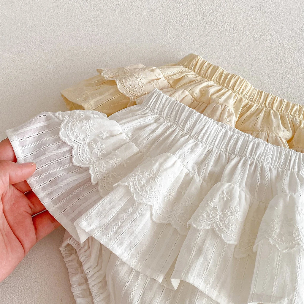 Baby Girls Ruffles Lace Skirt Shorts Kids Embroidery Pettiskirt Toddler Tutu Skirt Infant Bloomers Cake Layeres PP Shorts 0-3t