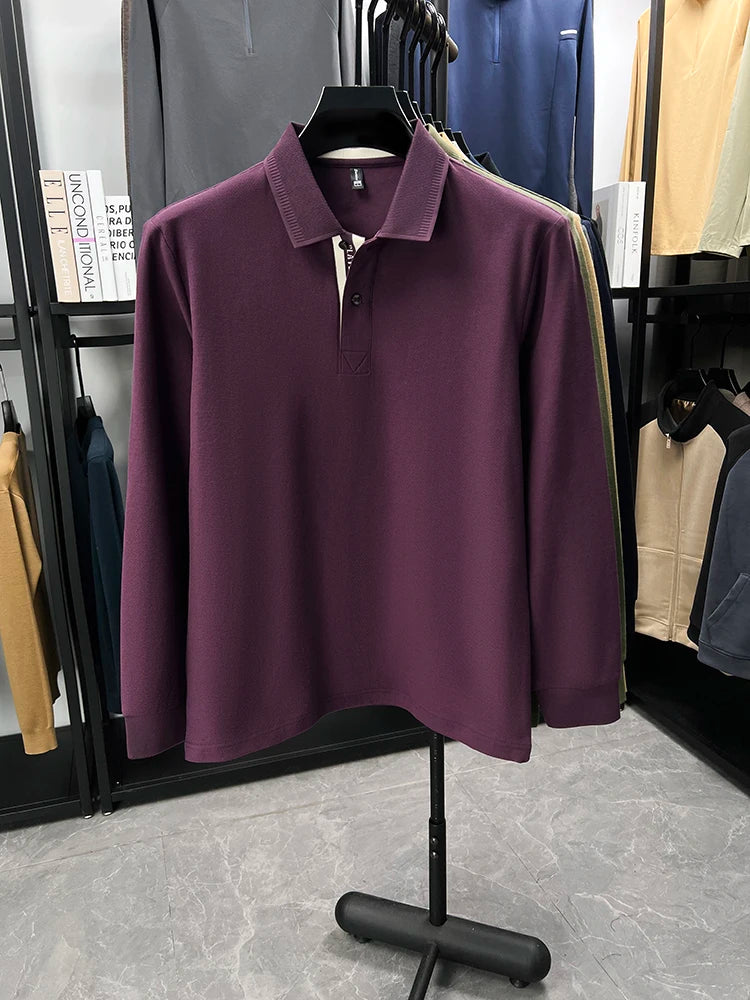 100% cotton luxury polo shirt long sleeve men's classic simple solid color business casual spring autumn comfort premium T-shirt