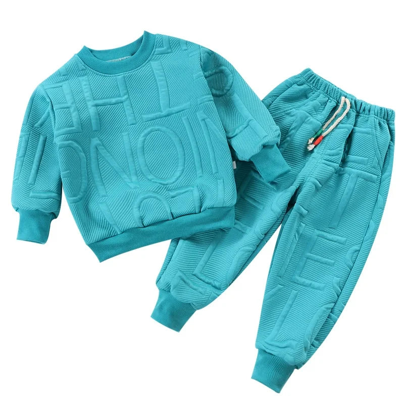 Kids Round Neck Long Sleeve Sweater & Pants Set – Trendy 2-Piece Spring Outfit